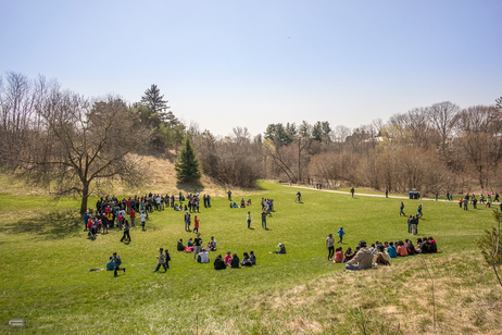 Crowds of people in Milliken Park